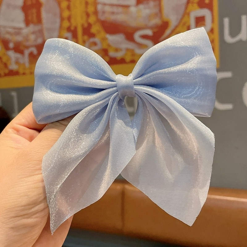 Kẹp Tóc Hình Nơ Bằng Hợp Kim Satin Đính Ngọc Trai Cỡ Lớn Thời Trang Hàn Quốc Cho Nữ