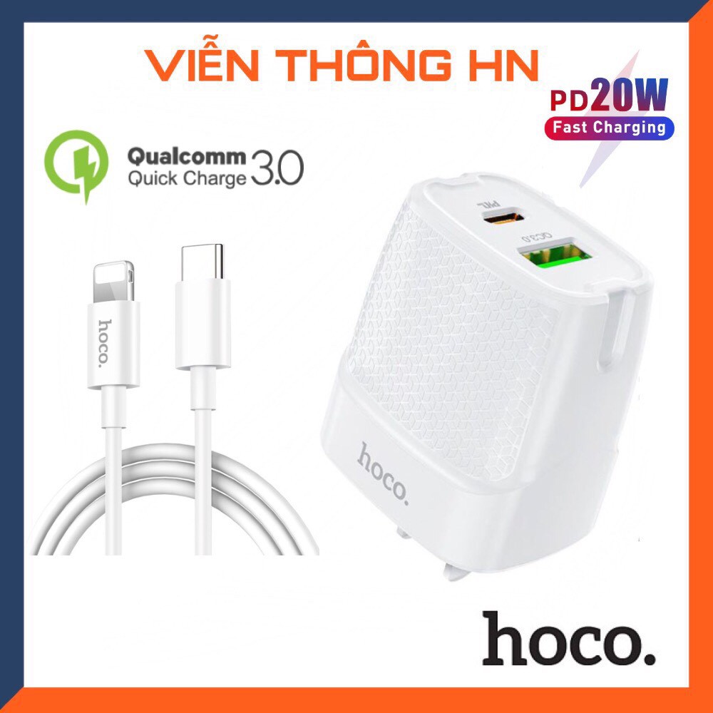 Bộ sạc nhanh iphone pd 20w qc3.0 hoco NX85 - củ sạc kèm dây sạc type c to lightning ...vv - vienthonghn