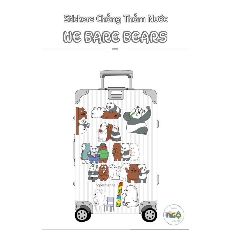 Bộ 36 Stickers Bộ 3 Gấu Trắng Nâu Trúc