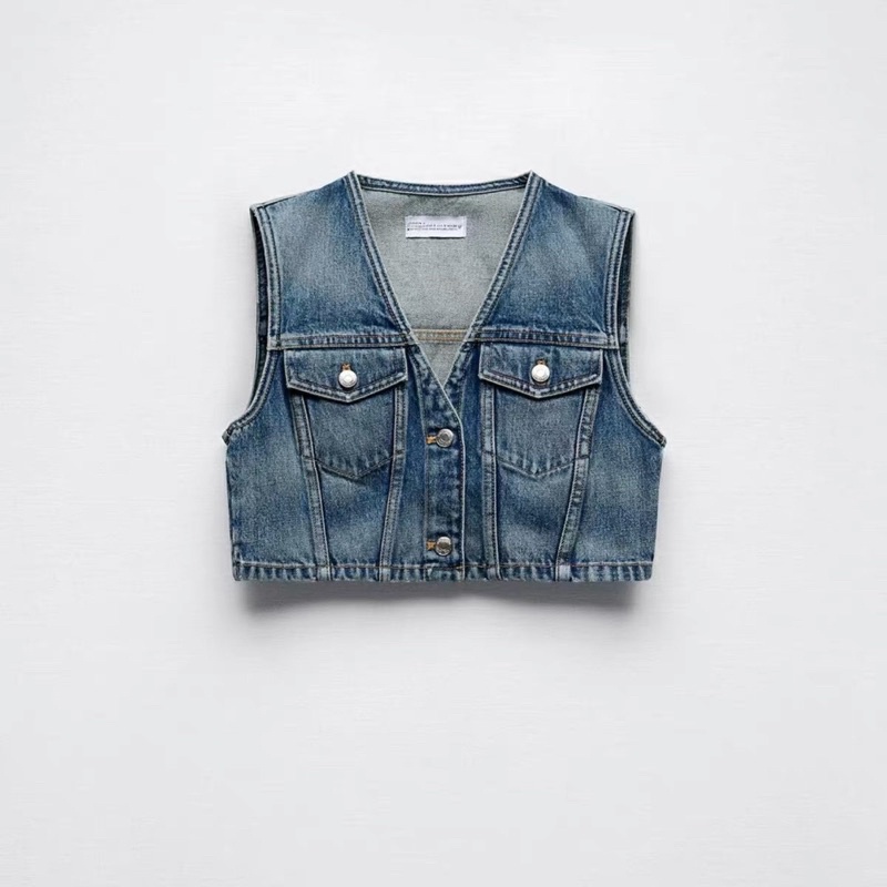 Áo gile jeans dáng ngắn / áo gile bò dáng ngắn chất liệu cao cấp