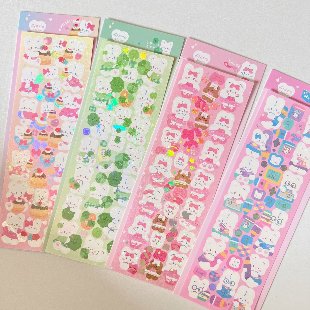 Tấm Sticker,miếng dán PVC chống nước trang trí Toploader, sổ tay họa tiết Thỏ đáng yêu