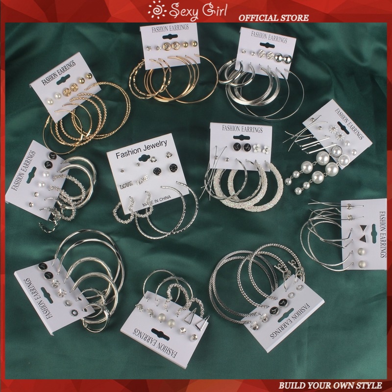 Bộ Khuyên Tai Tròn Lớn Đơn Giản Đính Ngọc Trai Nhân Tạo Cho Nữ