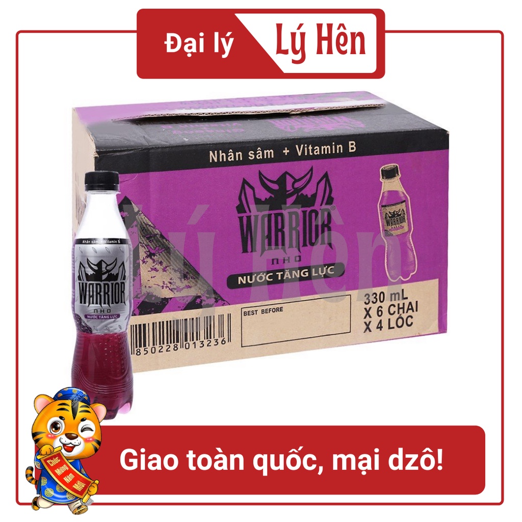 [Toàn quốc] Thùng 24 Chai Nước Uống Tăng Lực Warrior Nho - Dâu Thái Lan - Energy Drink Chai Nhựa 330ml Date Luôn Mới