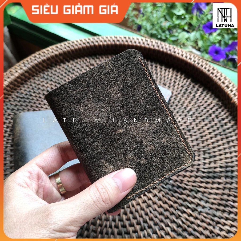 VÍ DA MINI HANDMADE MÀU THỜI GIAN (100% DA BÒ THẬT-BẢO HÀNH DÀI)