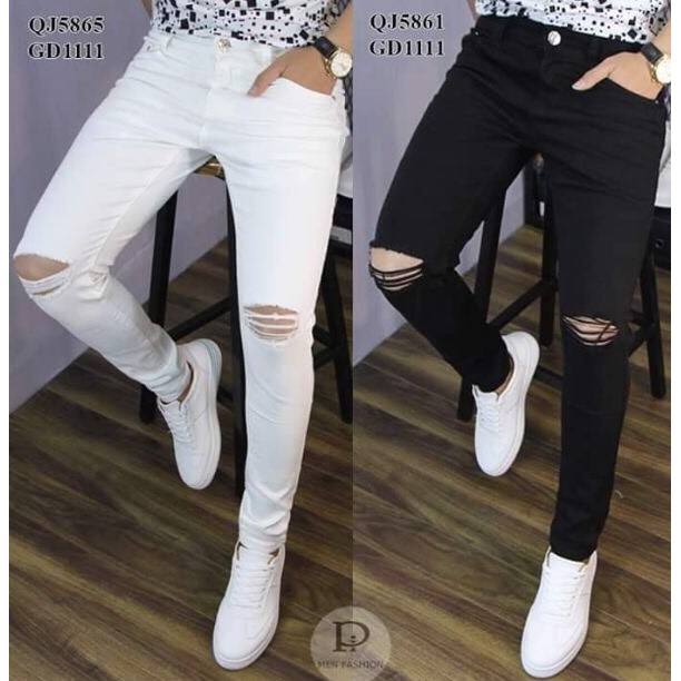 Quần jean Nam cao cấp rách gối đen trắng form ôm skinny siêu chất D&Y DN01 | BigBuy360 - bigbuy360.vn