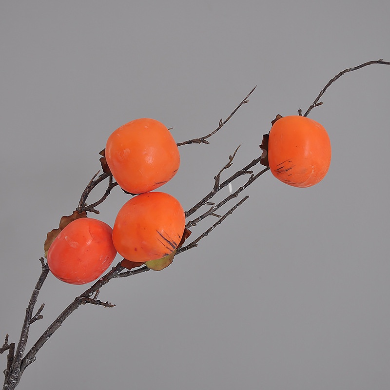 Cành quả hồng giả 4 trái cao cấp màu sắc tự nhiên dừng trang trí nhà của, quán cafe, phụ kiện chụp ảnh