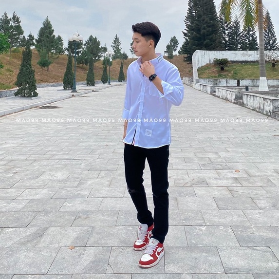áo sơ mi  thom browne sọc cổ nam,nữ dài tay gấp cổ. Ảnh thật tự chụp | BigBuy360 - bigbuy360.vn