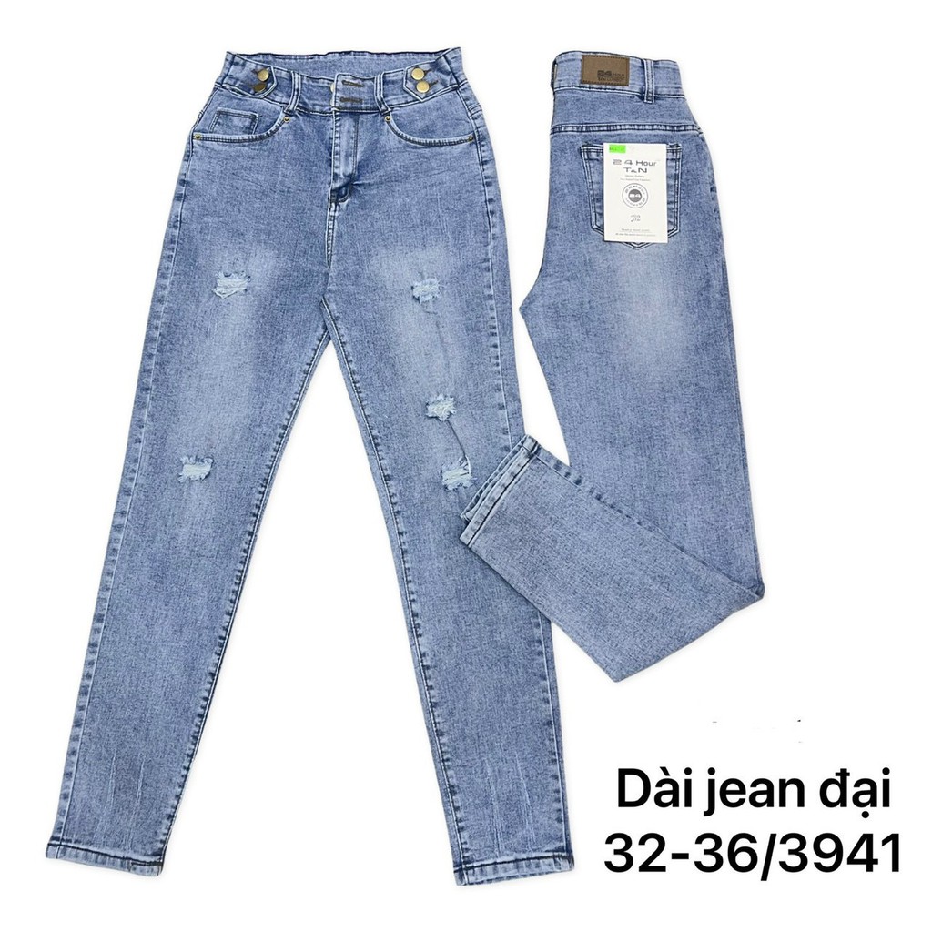 Quần Jean Dài Lưng Kiểu Rách Xanh Nhạt Big Size (60-90kg)