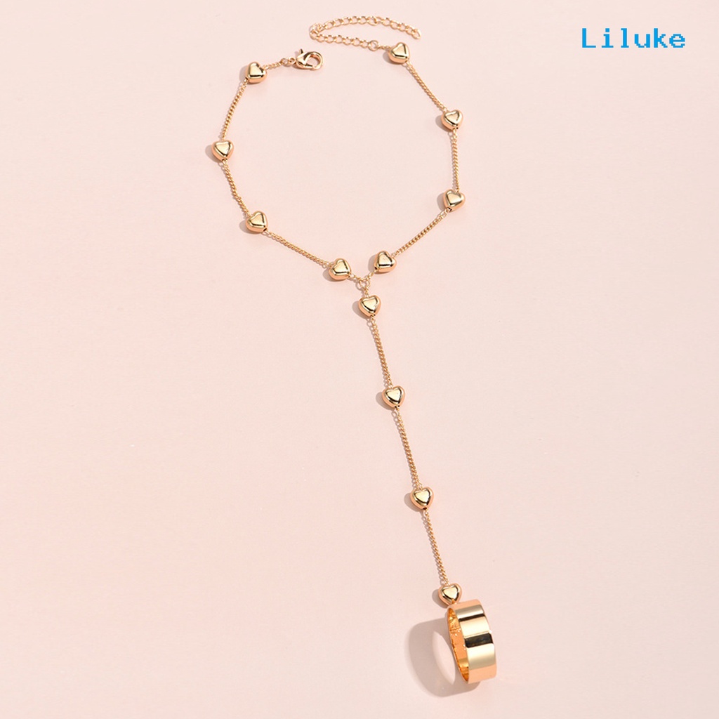 Bộ Nhẫn + Vòng Đeo Tay + Nhẫn + Đôi Khuyên Tai Hình Trái Tim Bằng Hợp Kim Màu Trơn Đơn Giản Thời