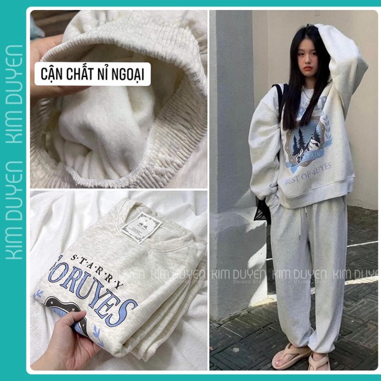 Set Bộ Nỉ Ngoại Sweater Kèm Quần Jogger Set Bộ Dài Tay Kèm Quần Jogger Dáng Rộng Siêu Xinh Màu Xám Mountain - KD