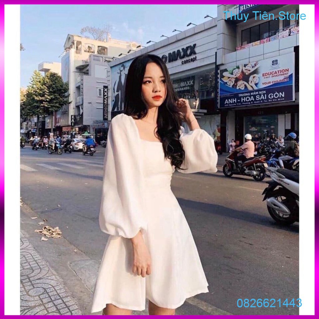 (MỚI DÁNG NGẮN) ĐẦM TRẮNG CỔ VUÔNG TAY BỒNG - VÁY TRỄ VAI DÀI TAY TRẮNG CHỮ A ULZZANG 💎 👗💝 | BigBuy360 - bigbuy360.vn