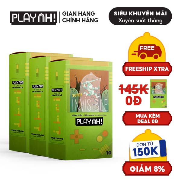 [Mua Kèm Deal 0Đ] Combo 3 Bao Cao Su PLAYAH Super Invisible Siêu Mỏng 3 Hộp 10 bao