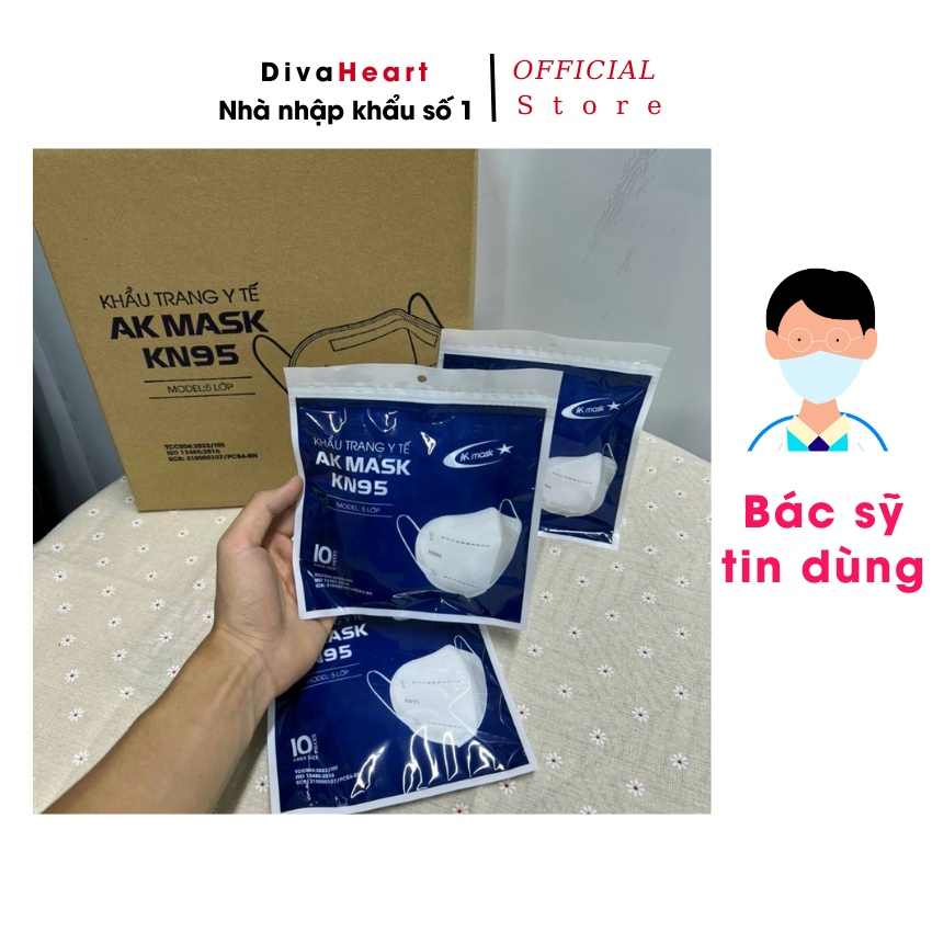 Khẩu trang y tế N95, loại Bác sỹ sử dụng 5 lớp kháng khuẩn, chống tia UV, chống bụi, chặn virut 99,9% AK Mask Hàn Quốc