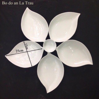 Bộ Đĩa Gốm Sứ Nghệ Thuật Hình Lá Trầu 6 Món Cao Cấp Bát Tràng Men Trắng Tinh Dày Dặn Dễ Bày Đồ Ăn DrbStore