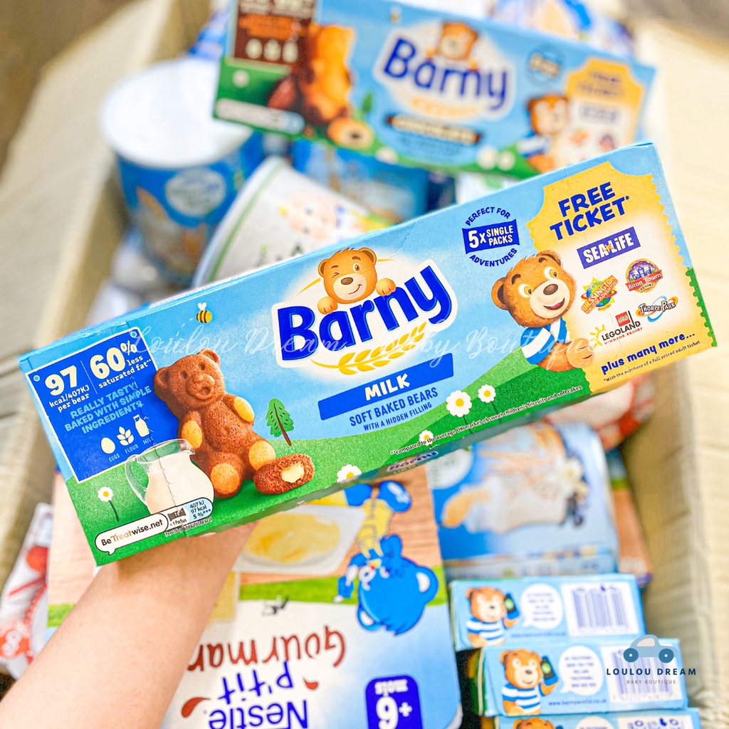 Bánh bông lan gấu Lulu / Barny nội địa UK - Pháp hộp 5 gói 125gr