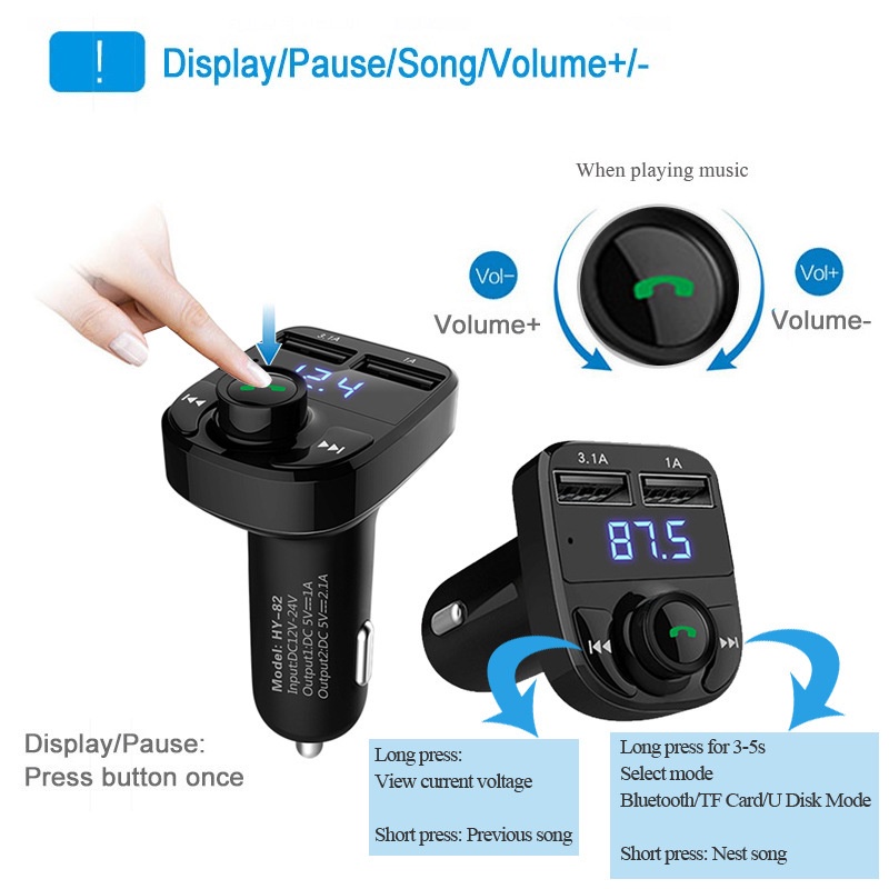 Bộ Sạc Nhanh X8 Bluetooth 5.0 Aux Cho Xe Hơi FM X8 MP3