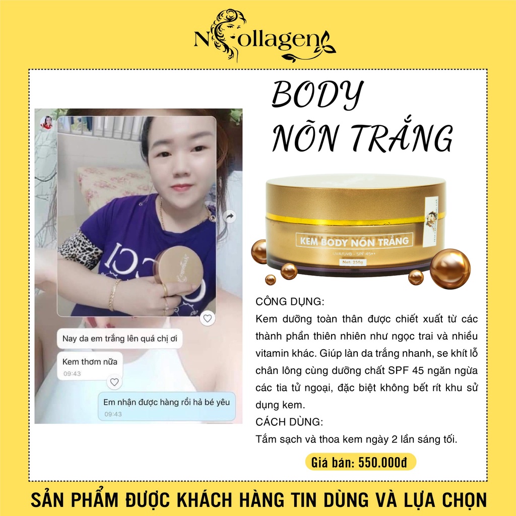 Kem body nõn dưỡng trắng da toàn thân Ncollagen 250g - Tặng kèm serum vàng