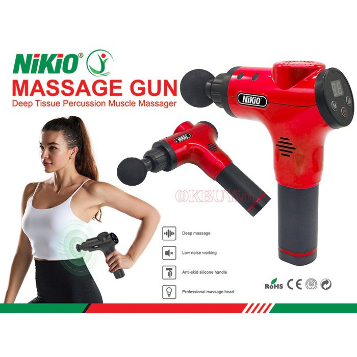 Súng massage cầm tay 6 đầu, 5 chế độ Nhật Bản Nikio NK-170B - Đỏ