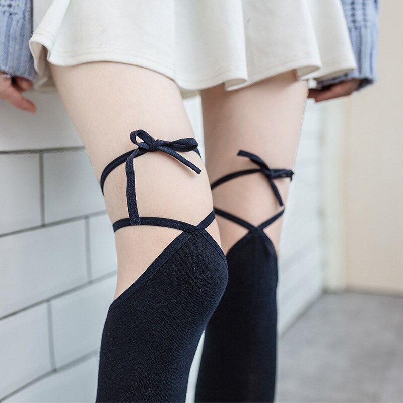 Vớ Dài Qua Gối Phối Dây Đan Chéo Phong Cách Lolita Nhật Bản Dễ Thương Cho Nữ