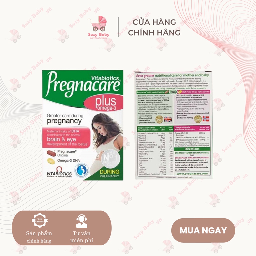 Vitamin cho bà bầu Pregnacare Plus Omega 3, 56v