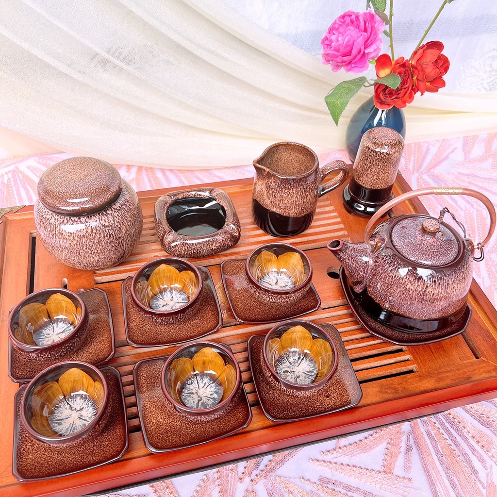 Bộ ấm chén uống trà ⚱ ấm trà Nầm S2 Nâu Gỗ Dừa ⚱ Gốm Sứ Bát Tràng GOMPHUQUY HN15