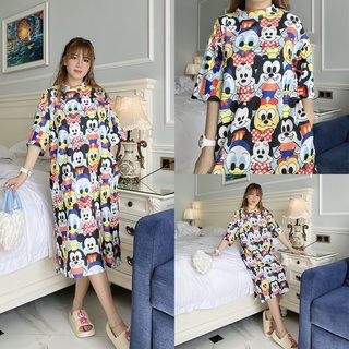 D070 - Đầm thun suông mickey thập cẩm nhiều màu đi chơi đi du lịch form rộng