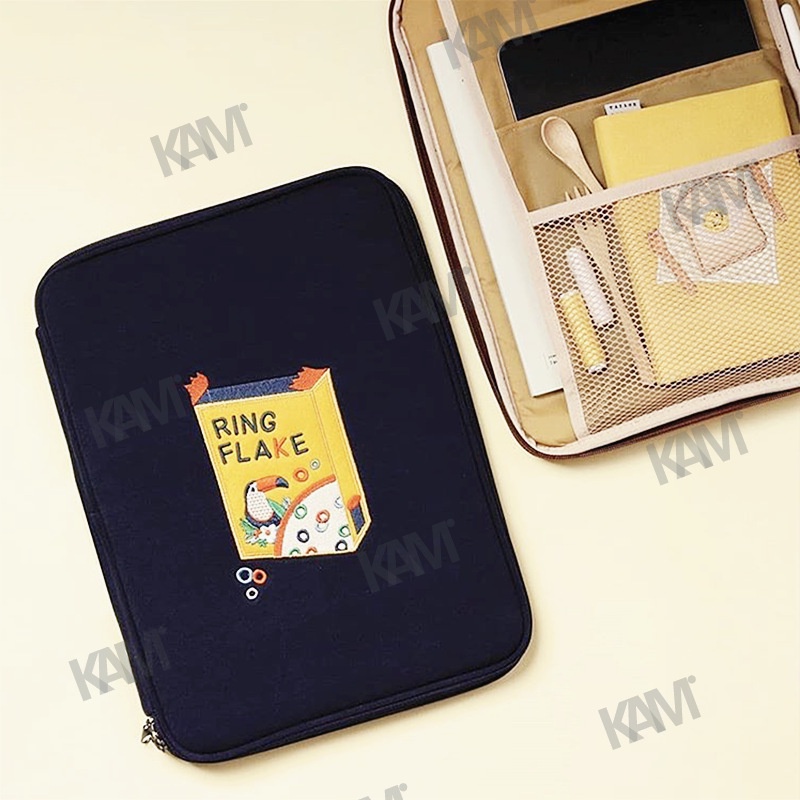 Túi Đựng Máy Tính Bảng A4 9.7 / 10.2 / 12.9 Inch Chống Sốc Thêu Họa Tiết Phong Cách Hàn Quốc
