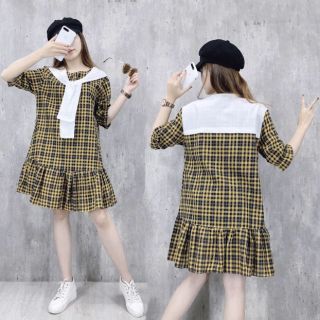 Đầm suông đuôi cá cổ thủy thủ