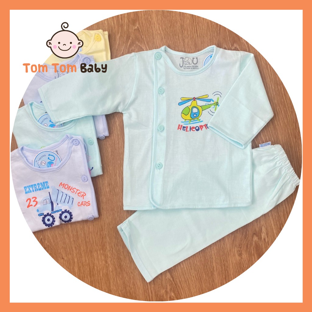 Bộ quần áo sơ sinh Tay Dài Cài Nút lệch Màu JOU - Chất vải cotton 100% mềm, mịn, thoáng mát cho bé trai, bé gái