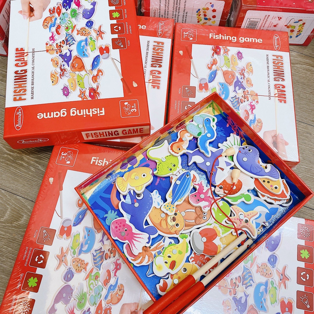 Đồ Chơi Câu Cá Bằng Gỗ 34 Sinh Vật Biển Có Nam Châm Cho Bé 2 3 4 Tuổi Phát Triển Vận Động - BEOFAMILY