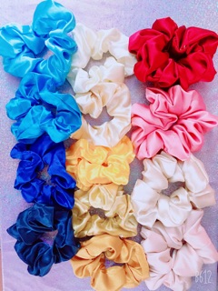 Chun buộc tóc bản to scrunchies lụa nhiều màu