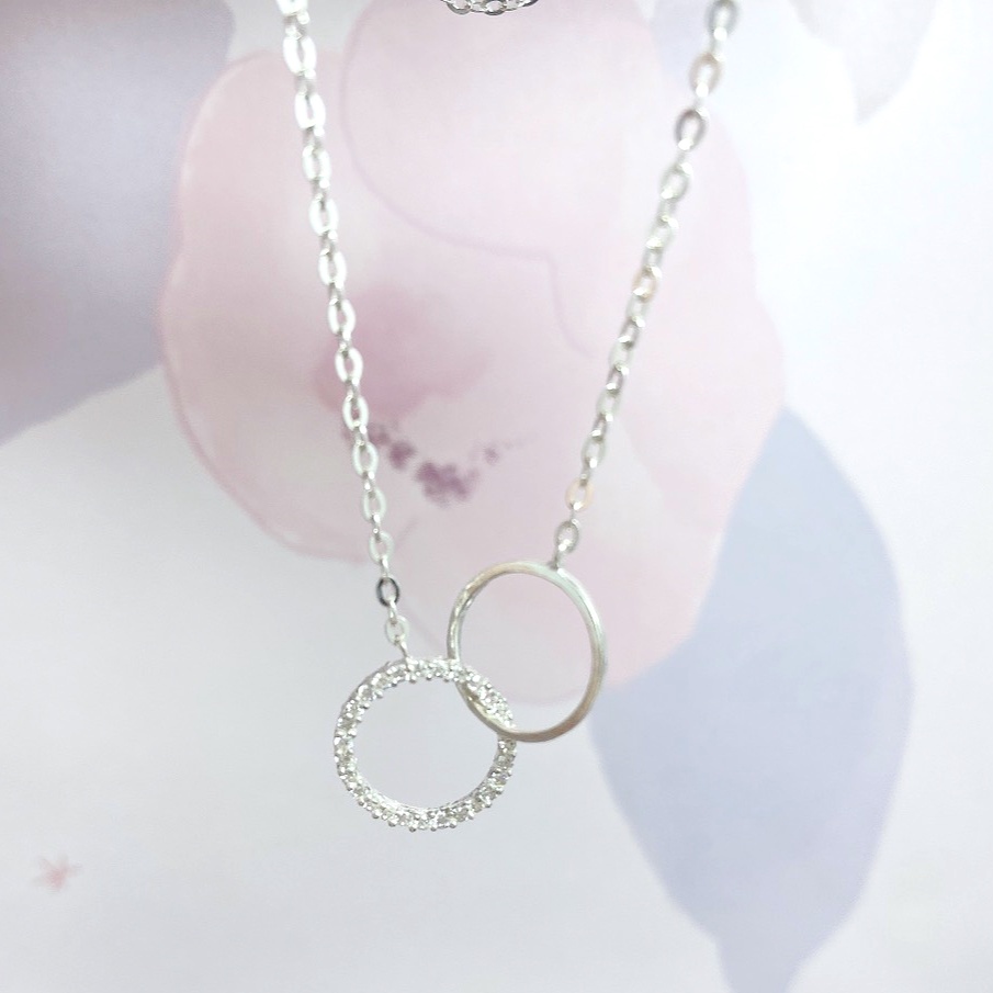 Dây chuyền bạc ta lồng 2 hình tròn lạm đá Evasilver, Vòng cổ  chuẩn bạc sang trọng thanh lịch