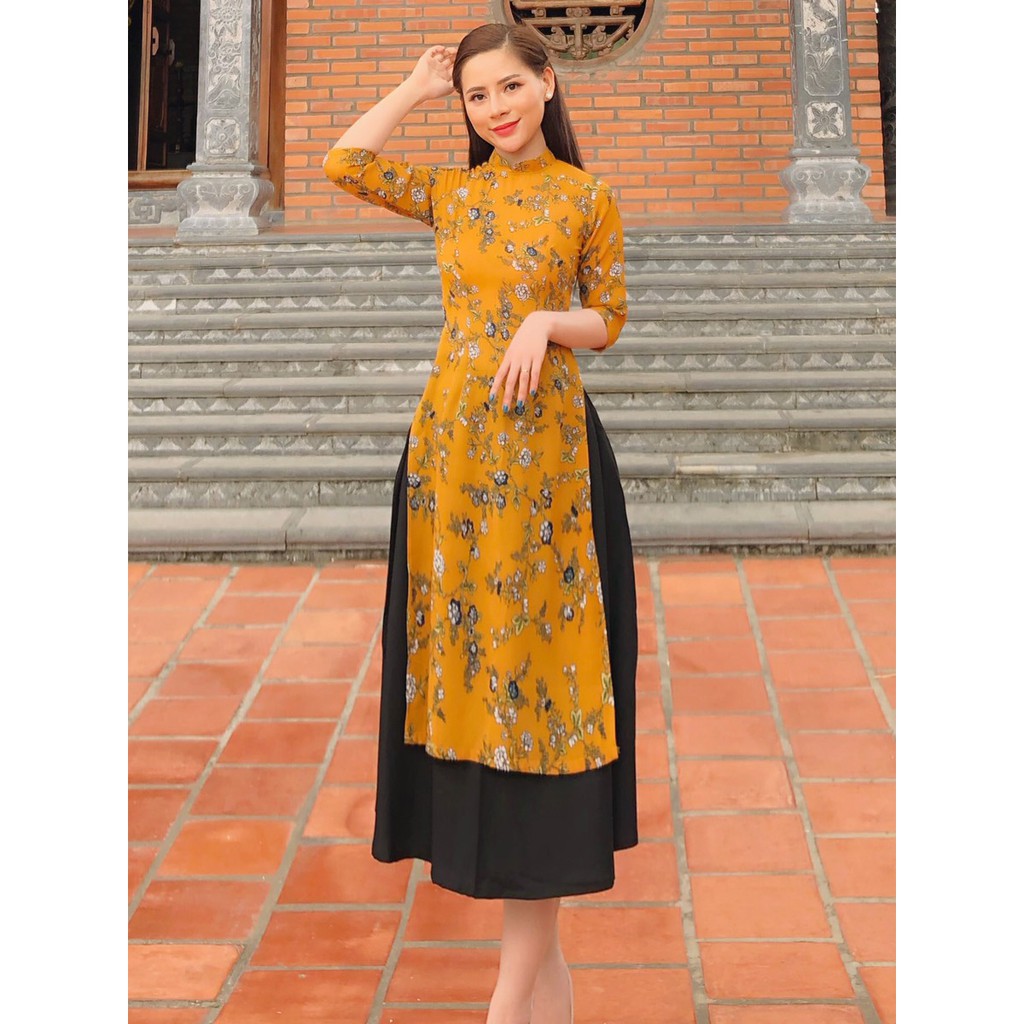 Áo dài cổ trụ hoa nhí  – MS2038AD