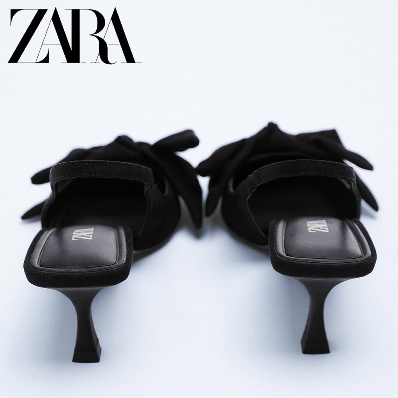 Zara Giày Cao Gót Da Lộn Đính Nơ Xinh Xắn Cho Nữ