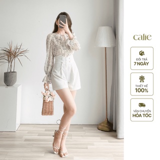 Áo sơ mi nữ hoa xinh cổ nơ thanh lịch Calie AC059