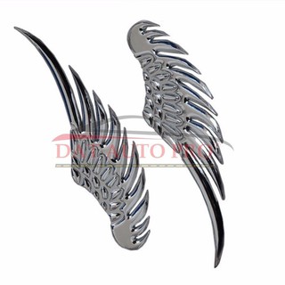 Bộ Tem 3D kim loại cánh chim thiên thần màu vàng trang trí logo xe oto.