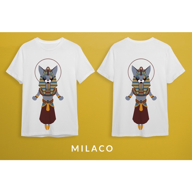 Áo Phông Tay Lỡ Mèo Ai Cập Xám - Streetwear Milaco Thun Cotton 100% Nam Nữ Unisex Oversize