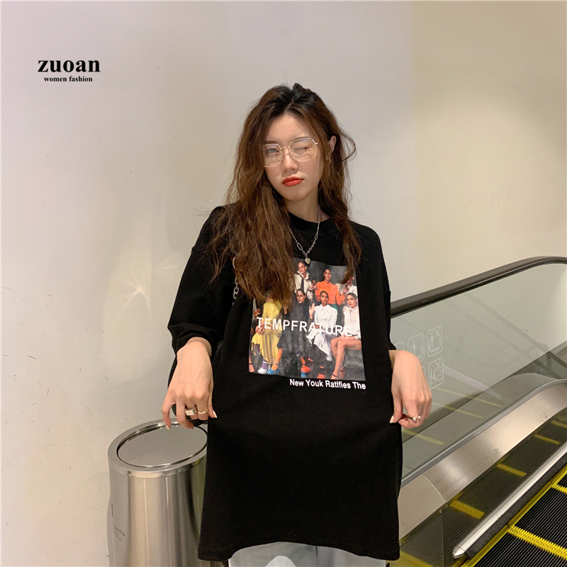 SUXI Áo thun lửng tay ngắn in họa tiết hình ảnh cổ điển dành cho bạn nữ