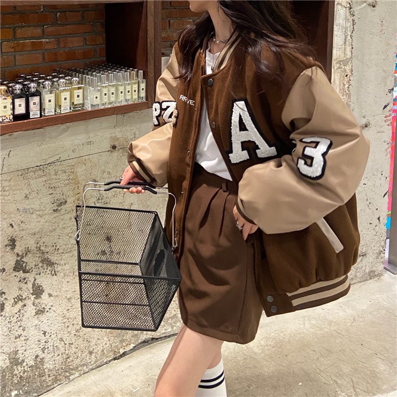 Áo khoác bóng chày thêu họa tiết thời trang cho nữ