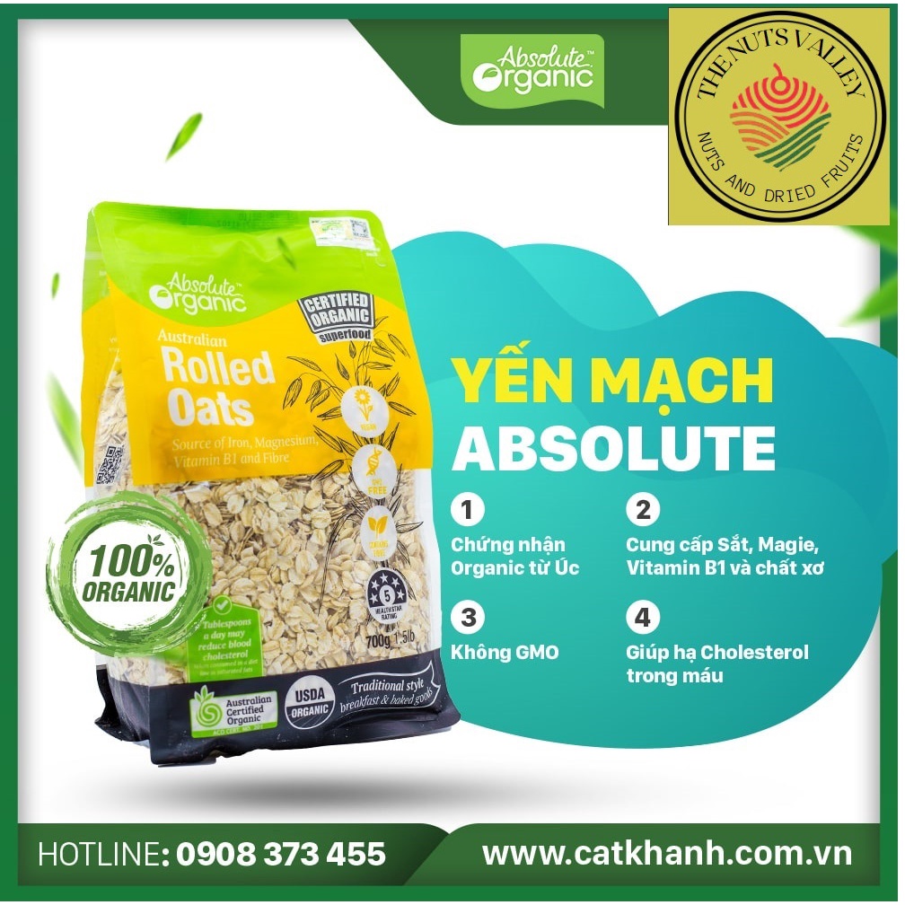 Yến Mạch hữu cơ Absolute Organic 700gr - MUNCHY OAT CANADA QUICK 1 MINUTE