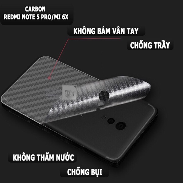 Xiaomi Redmi Note 5/ Note 5 Pro, miếng dán lưng vân carbon