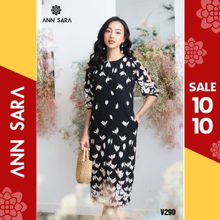 V290 - Đầm suông hoa chân tay lỡ đen ANN SARA