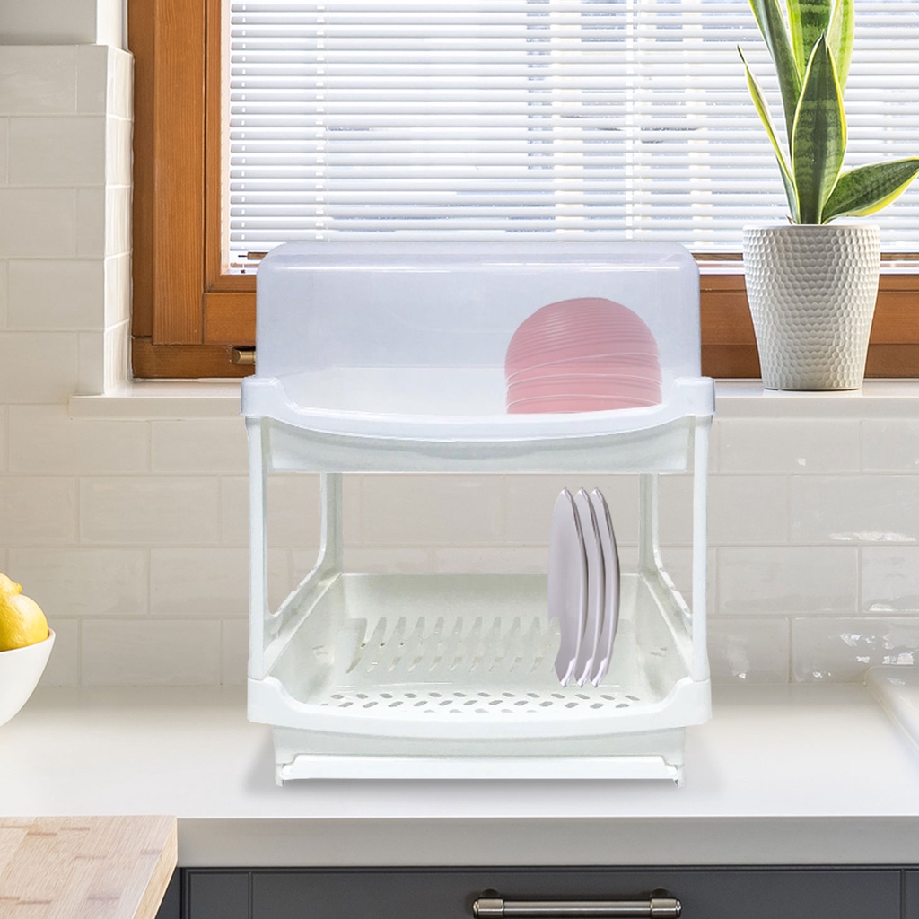 HomeBase KECH Rổ up chén đĩa nhựa 2 tầng Thái Lan W49xD36xH57 CM trắng
