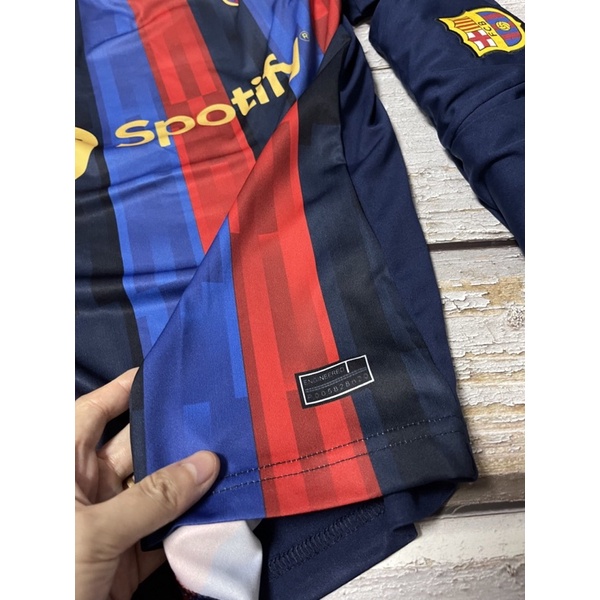 Set Bộ quần áo thể thao bóng đá nam nữ clb barca áo kẻ sọc quần đen