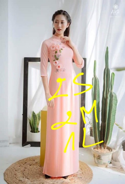 Áo dài chifong 4 tà thêu hoa von nổi
