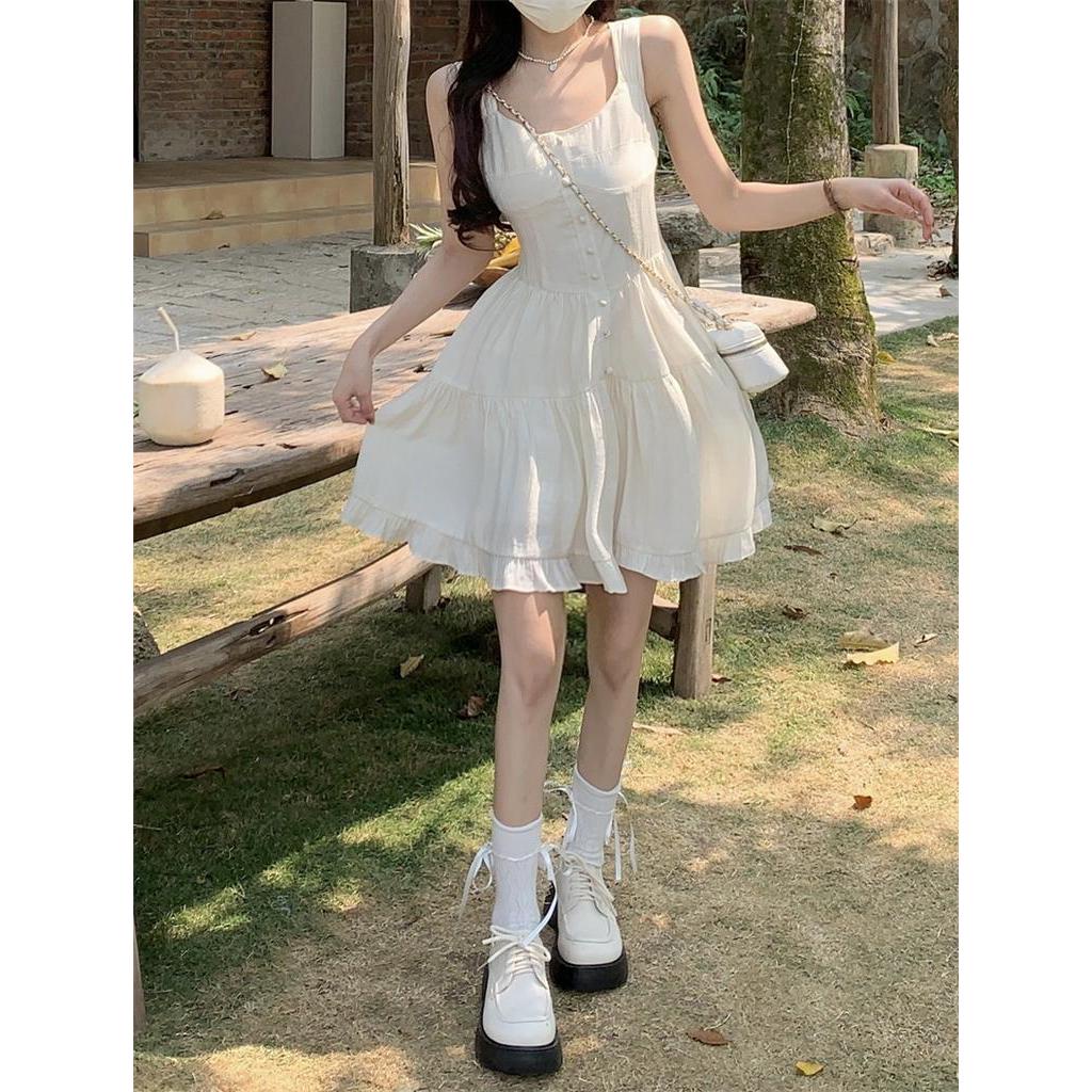 Đầm Hai Dây Dáng Chữ A Ôm Eo Thời Trang Cho Nữ