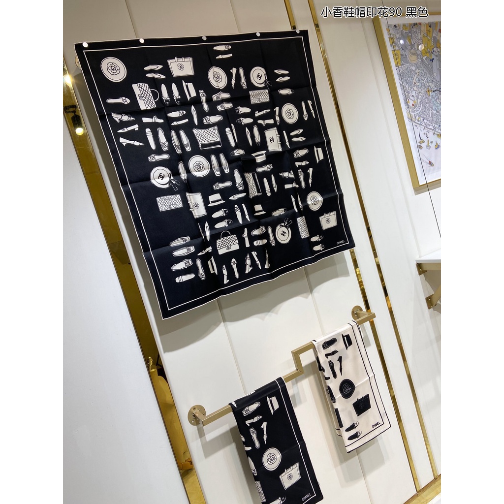 Khăn Choàng Cổ Vuông Bằng Lụa In Họa Tiết CC Màu Trắng Đen Sang Trọng Hàng Mới 2022