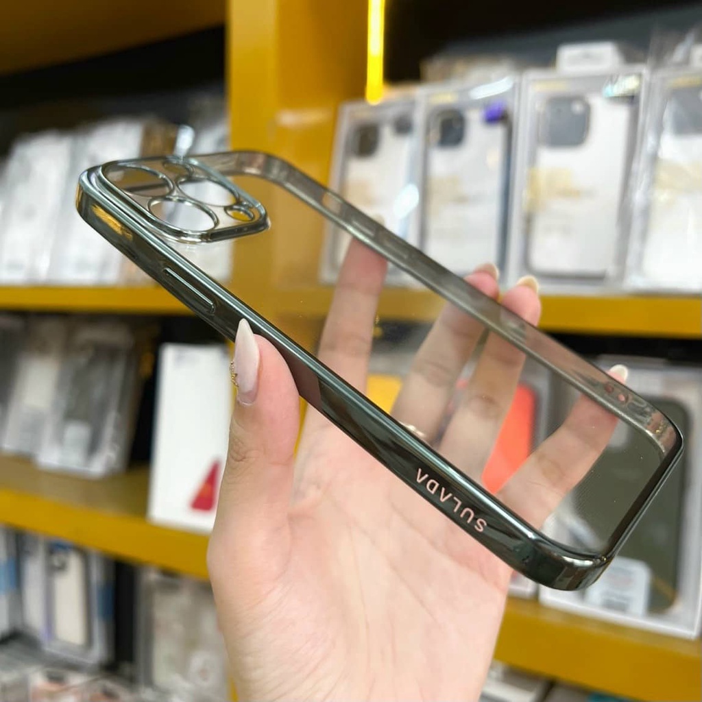 ( xanh rêu) Ốp lưng Sulada trong viền màu iPhone 13, 13 Pro, 13 Pro Max Silicon trong bảo vệ camera siêu đẹp