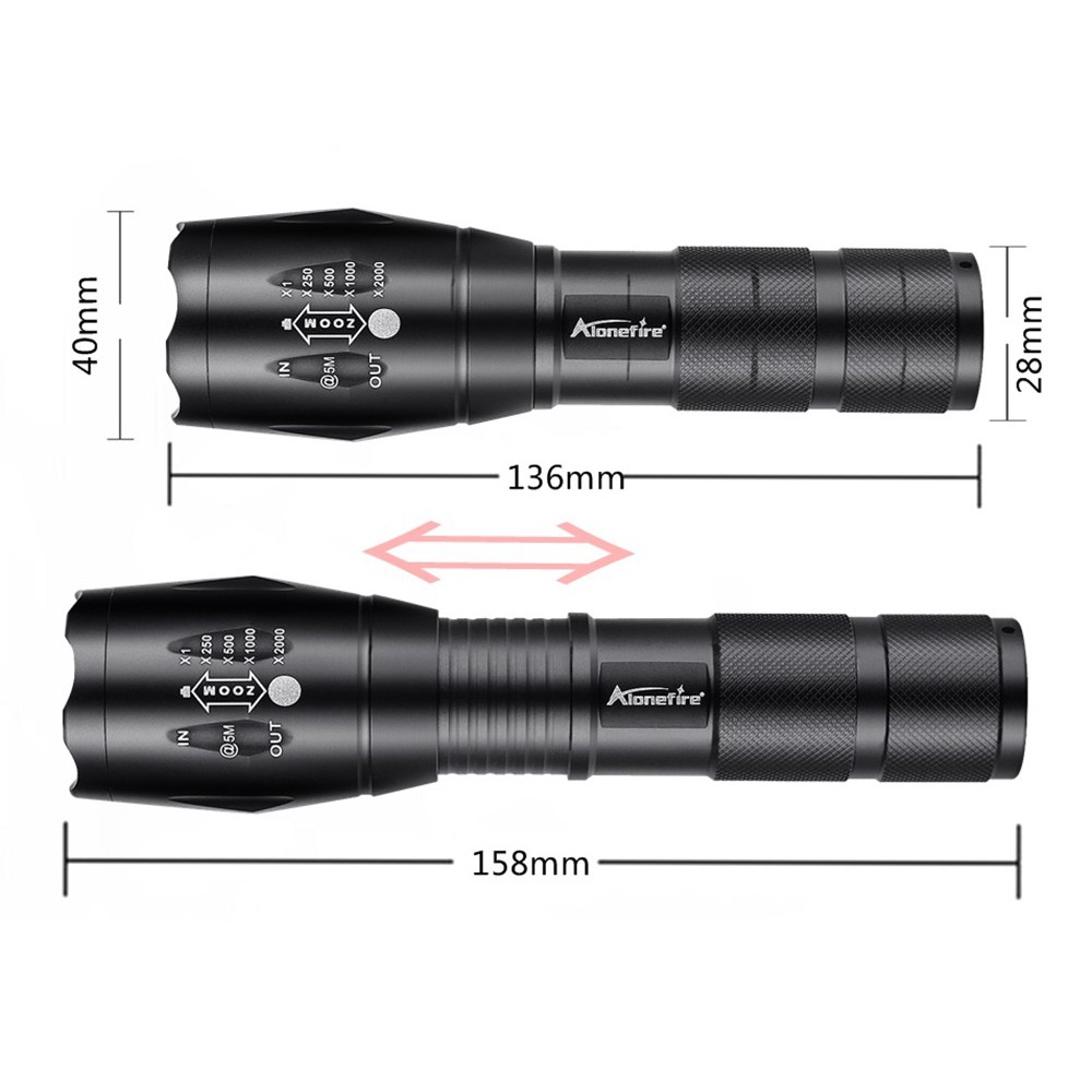 Đèn pin ALONEFIRE E17 T6+395NM LED UV màu đen siêu sáng chất lượng cao tiện lợi