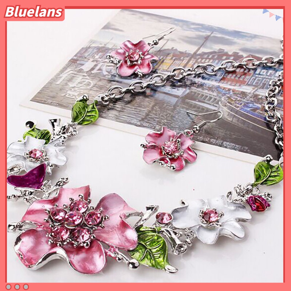 Bộ Vòng cổ + Cặp Khuyên Tai Đính Đá Nhân Tạo Đẹp Mắt Cho Nữ